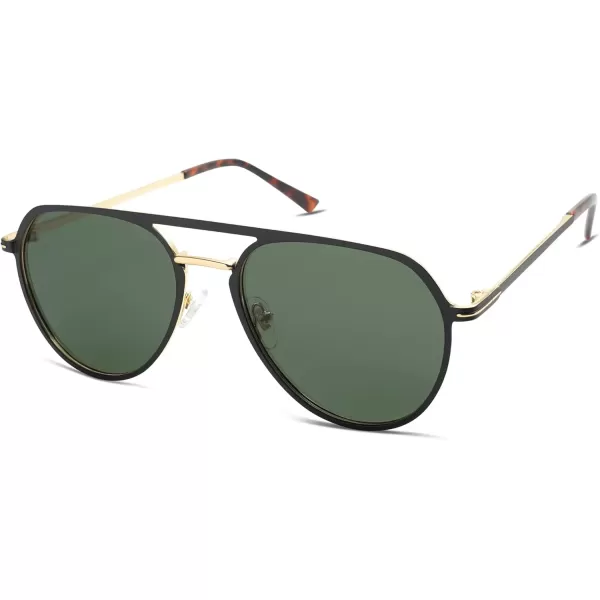 imageSOJOS Trendy Aviator Polarized Sunglasses for Women Men Retro Shades Classic Metal Sun Glasses SJ1204ABlackgoldGreen Lens