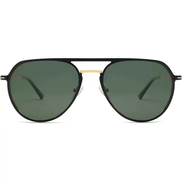imageSOJOS Trendy Aviator Polarized Sunglasses for Women Men Retro Shades Classic Metal Sun Glasses SJ1204ABlackgoldGreen Lens
