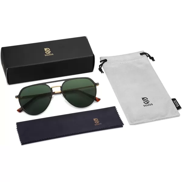 imageSOJOS Trendy Aviator Polarized Sunglasses for Women Men Retro Shades Classic Metal Sun Glasses SJ1204ABlackgoldGreen Lens
