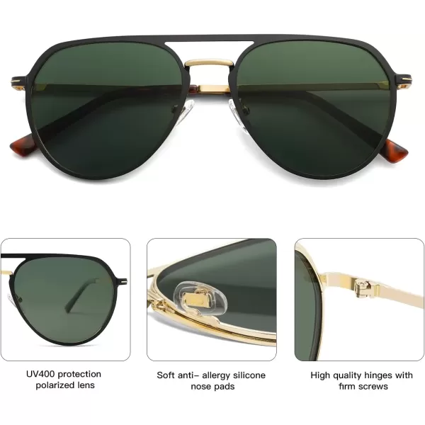 imageSOJOS Trendy Aviator Polarized Sunglasses for Women Men Retro Shades Classic Metal Sun Glasses SJ1204ABlackgoldGreen Lens