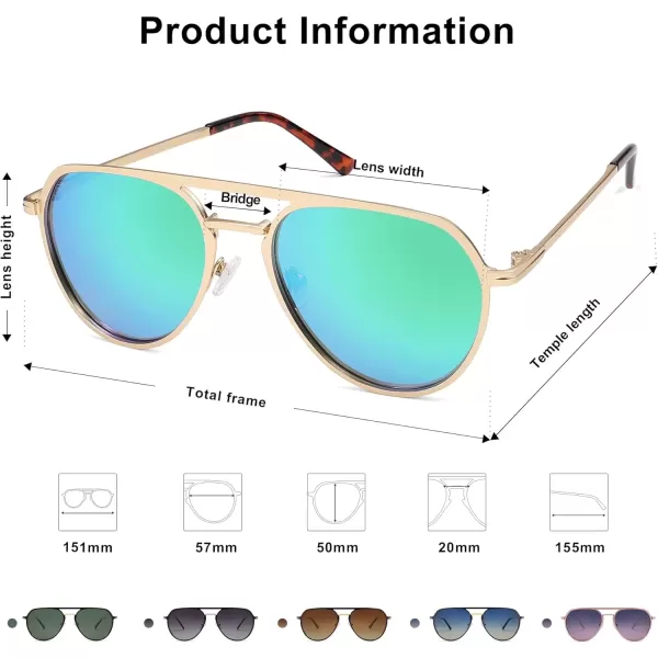 imageSOJOS Trendy Aviator Polarized Sunglasses for Women Men Retro Shades Classic Metal Sun Glasses SJ1204AGoldMirrored Green