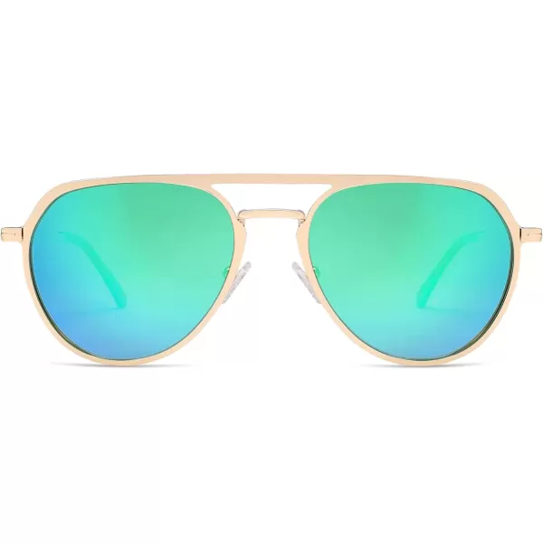 imageSOJOS Trendy Aviator Polarized Sunglasses for Women Men Retro Shades Classic Metal Sun Glasses SJ1204AGoldMirrored Green