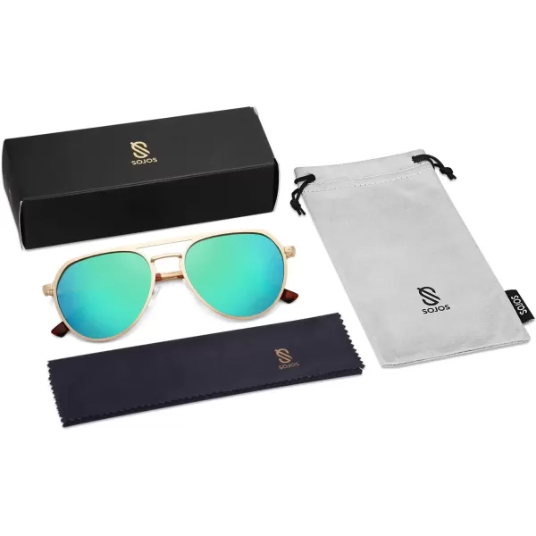 imageSOJOS Trendy Aviator Polarized Sunglasses for Women Men Retro Shades Classic Metal Sun Glasses SJ1204AGoldMirrored Green
