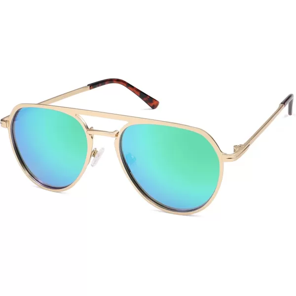 imageSOJOS Trendy Aviator Polarized Sunglasses for Women Men Retro Shades Classic Metal Sun Glasses SJ1204AGoldMirrored Green