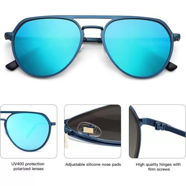 imageSOJOS Trendy Aviator Polarized Sunglasses for Women Men Retro Shades Classic Metal Sun Glasses SJ1204AMatte BlueMirrored Blue