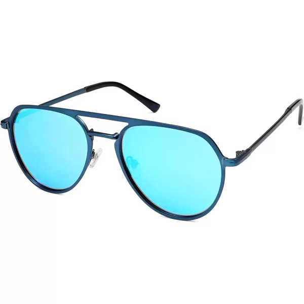 imageSOJOS Trendy Aviator Polarized Sunglasses for Women Men Retro Shades Classic Metal Sun Glasses SJ1204AMatte BlueMirrored Blue
