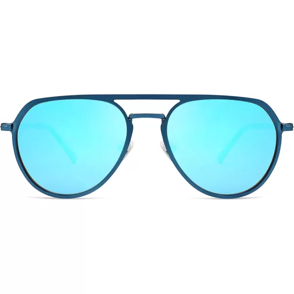 imageSOJOS Trendy Aviator Polarized Sunglasses for Women Men Retro Shades Classic Metal Sun Glasses SJ1204AMatte BlueMirrored Blue