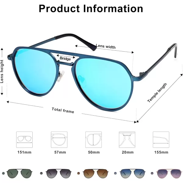imageSOJOS Trendy Aviator Polarized Sunglasses for Women Men Retro Shades Classic Metal Sun Glasses SJ1204AMatte BlueMirrored Blue