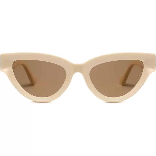 imageSOJOS Retro Polarized Cat Eye Sunglasses Womens Vintage Shades Trendy Stylish Sunnies SJ2331AIvory White  Brown Lens