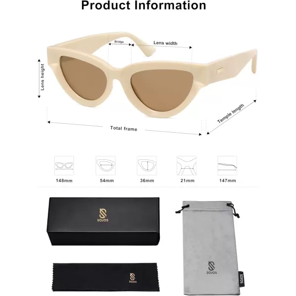 imageSOJOS Retro Polarized Cat Eye Sunglasses Womens Vintage Shades Trendy Stylish Sunnies SJ2331AIvory White  Brown Lens