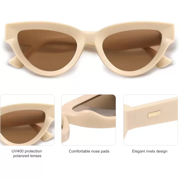 imageSOJOS Retro Polarized Cat Eye Sunglasses Womens Vintage Shades Trendy Stylish Sunnies SJ2331AIvory White  Brown Lens