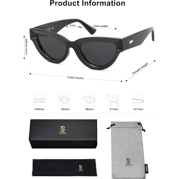 imageSOJOS Retro Polarized Cat Eye Sunglasses Womens Vintage Shades Trendy Stylish Sunnies SJ2331AShiny Black  Grey Lens