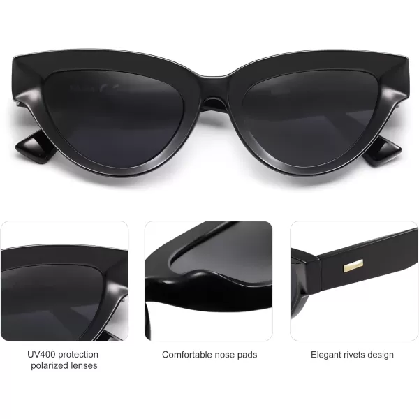 imageSOJOS Retro Polarized Cat Eye Sunglasses Womens Vintage Shades Trendy Stylish Sunnies SJ2331AShiny Black  Grey Lens
