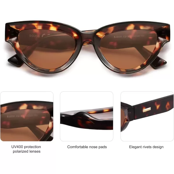 imageSOJOS Retro Polarized Cat Eye Sunglasses Womens Vintage Shades Trendy Stylish Sunnies SJ2331ATortoise  Brown Lens