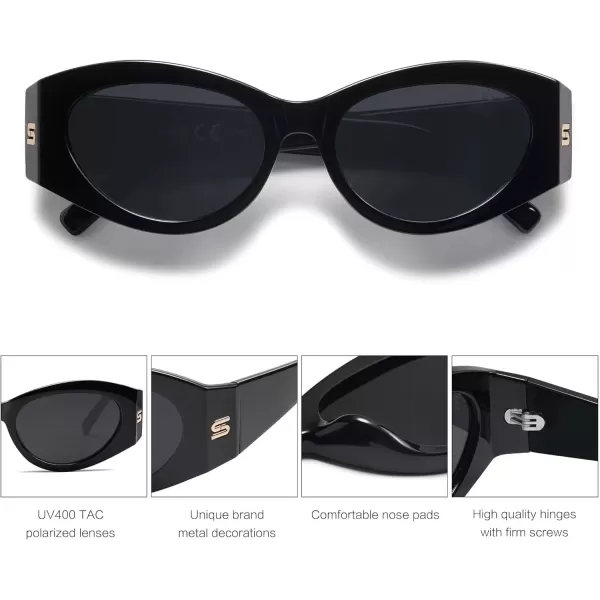 imageSOJOS Trendy Cat Eye Oval Polarized Sunglasses for Women Fashion Cateye Womens Sunnies SJ2318Black