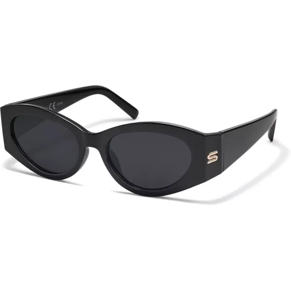 imageSOJOS Trendy Cat Eye Oval Polarized Sunglasses for Women Fashion Cateye Womens Sunnies SJ2318Black