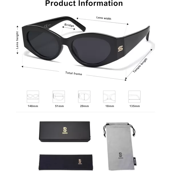 imageSOJOS Trendy Cat Eye Oval Polarized Sunglasses for Women Fashion Cateye Womens Sunnies SJ2318Black