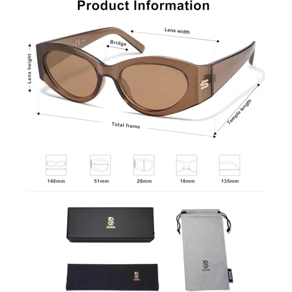imageSOJOS Trendy Cat Eye Oval Polarized Sunglasses for Women Fashion Cateye Womens Sunnies SJ2318Light Brown