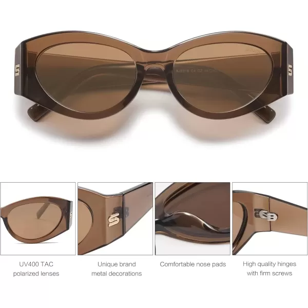 imageSOJOS Trendy Cat Eye Oval Polarized Sunglasses for Women Fashion Cateye Womens Sunnies SJ2318Light Brown