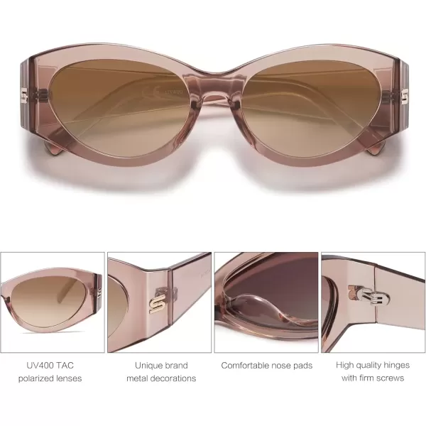 imageSOJOS Trendy Cat Eye Oval Polarized Sunglasses for Women Fashion Cateye Womens Sunnies SJ2318Light Pink