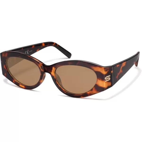 imageSOJOS Trendy Cat Eye Oval Polarized Sunglasses for Women Fashion Cateye Womens Sunnies SJ2318Tortoise