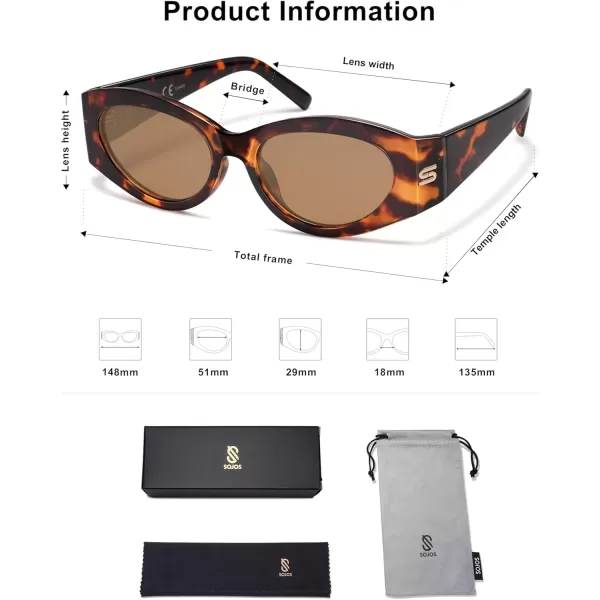 imageSOJOS Trendy Cat Eye Oval Polarized Sunglasses for Women Fashion Cateye Womens Sunnies SJ2318Tortoise
