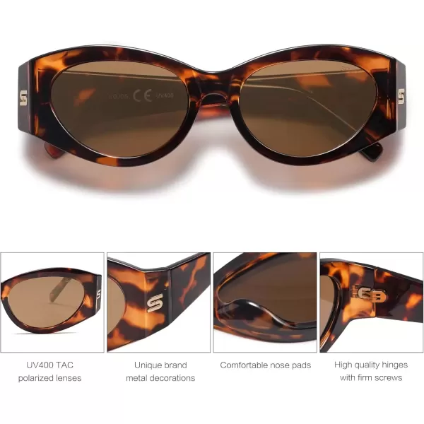 imageSOJOS Trendy Cat Eye Oval Polarized Sunglasses for Women Fashion Cateye Womens Sunnies SJ2318Tortoise