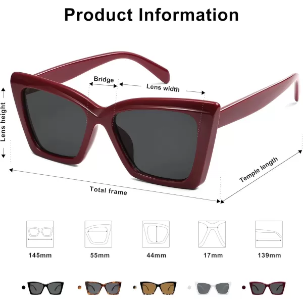 imageSOJOS Trendy Oversized Cateye Sunglasses Womens UV400 Large Designer Shades Lentes De Sol Para Mujer SJ2347Dark RedGrey