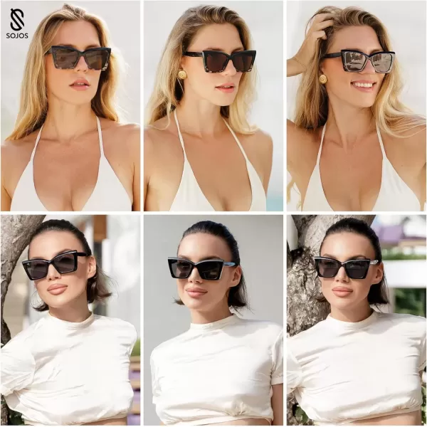imageSOJOS Trendy Oversized Cateye Sunglasses Womens UV400 Large Designer Shades Lentes De Sol Para Mujer SJ2347Dark RedGrey