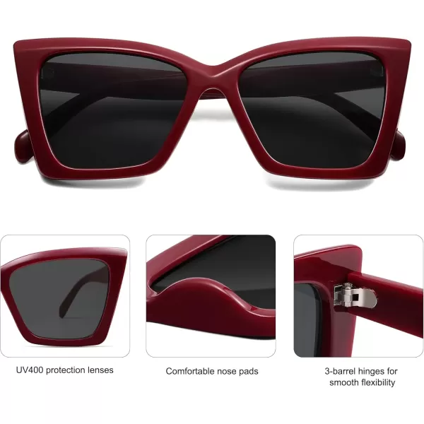 imageSOJOS Trendy Oversized Cateye Sunglasses Womens UV400 Large Designer Shades Lentes De Sol Para Mujer SJ2347Dark RedGrey