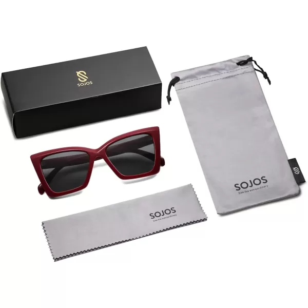 imageSOJOS Trendy Oversized Cateye Sunglasses Womens UV400 Large Designer Shades Lentes De Sol Para Mujer SJ2347Dark RedGrey
