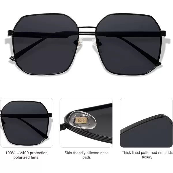 imageSOJOS Retro Square Polarized Sunglasses for Women Vintage Square Shades UV400 Large Metal Frame SJ1166AShiny Black