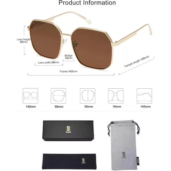 imageSOJOS Retro Square Polarized Sunglasses for Women Vintage Square Shades UV400 Large Metal Frame SJ1166AShiny Gold