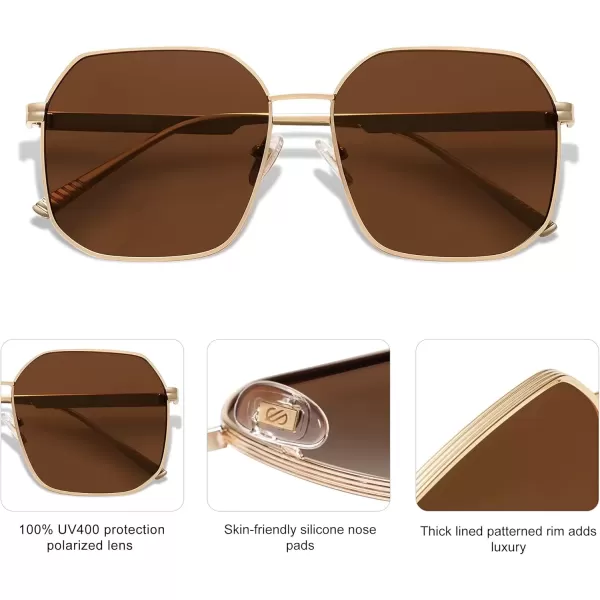 imageSOJOS Retro Square Polarized Sunglasses for Women Vintage Square Shades UV400 Large Metal Frame SJ1166AShiny Gold