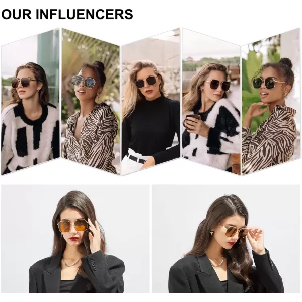 imageSOJOS Retro Square Polarized Sunglasses for Women Vintage Square Shades UV400 Large Metal Frame SJ1166AShiny Gold