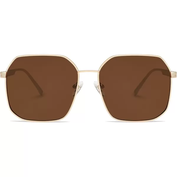imageSOJOS Retro Square Polarized Sunglasses for Women Vintage Square Shades UV400 Large Metal Frame SJ1166AShiny Gold