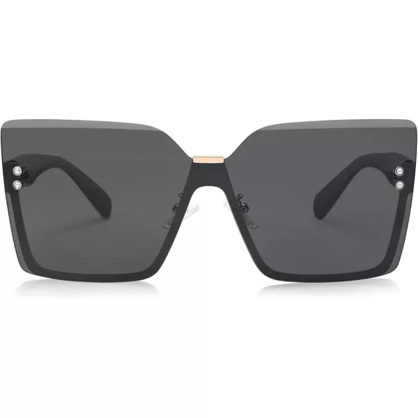 imageSOJOS Trendy Square Oversized Sunglasses Womens Big Rimless UV400 Ladies Shades SJ1160All Black LensBlack Temples