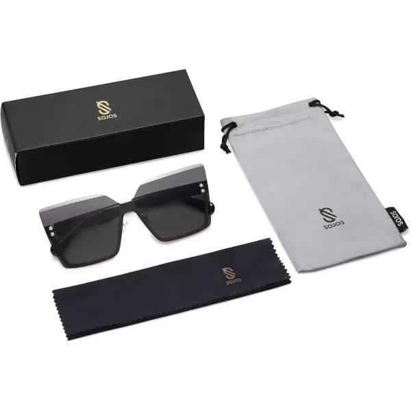 imageSOJOS Trendy Square Oversized Sunglasses Womens Big Rimless UV400 Ladies Shades SJ1160All Black LensBlack Temples