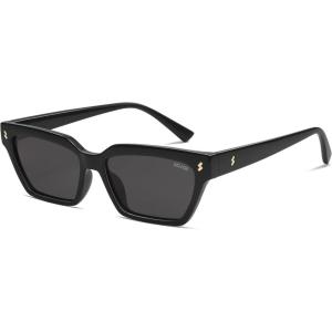 imageSOJOS Trendy Polarized Sunglasses Womens Men Retro Vintage 90s Cute Cat Eye Narrow Sun Glasses SJ2381Black Frame Grey Lens
