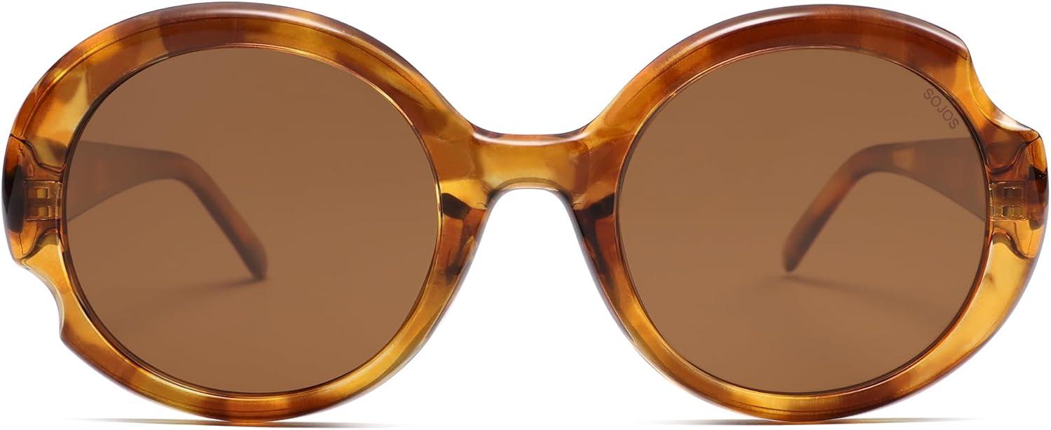 imageSOJOS Big Retro Oval Round Polarized Sunglasses Womens Mens Vintage Trendy Oversized Sunnies SJ2362Brown TortoiseBrown