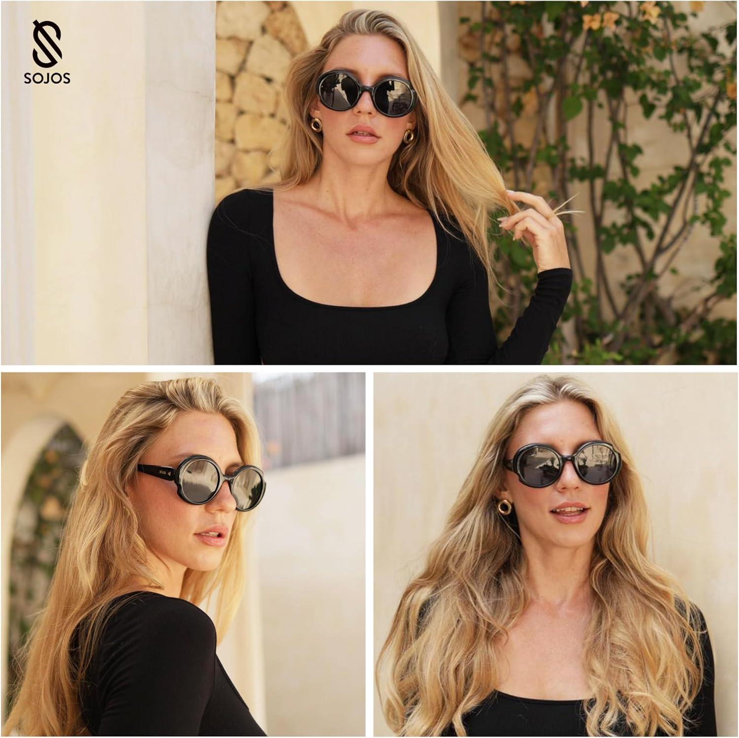 imageSOJOS Big Retro Oval Round Polarized Sunglasses Womens Mens Vintage Trendy Oversized Sunnies SJ2362Brown TortoiseBrown