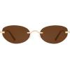 imageSOJOS Retro Small Oval Sunglasses Womens Trendy Rimless Sun Glasses Vintage Narrow Shades SJ1242Shiny Gold  Brown Lens