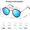 imageSOJOS Retro Vintage Round Polarized Sunglasses for Women Men Small Double Bridge Circle Sunnies SJ1104Matte BlackBlue