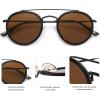 imageSOJOS Retro Vintage Round Polarized Sunglasses for Women Men Small Double Bridge Circle Sunnies SJ1104Shiny BlackBrown
