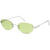 imageSOJOS Retro Small Oval Sunglasses Womens Trendy Rimless Sun Glasses Vintage Narrow Shades SJ1242Shiny Silver  Green Lens