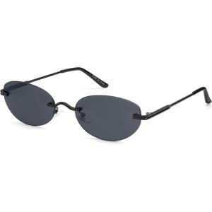 imageSOJOS Retro Small Oval Sunglasses Womens Trendy Rimless Sun Glasses Vintage Narrow Shades SJ1242Black  Grey Lens