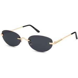 imageSOJOS Retro Small Oval Sunglasses Womens Trendy Rimless Sun Glasses Vintage Narrow Shades SJ1242Gold  Grey Lens