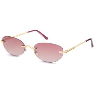 imageSOJOS Retro Small Oval Sunglasses Womens Trendy Rimless Sun Glasses Vintage Narrow Shades SJ1242Shiny Gold  Pink Lens