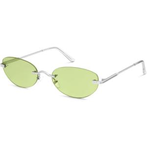 imageSOJOS Retro Small Oval Sunglasses Womens Trendy Rimless Sun Glasses Vintage Narrow Shades SJ1242Shiny Silver  Green Lens