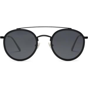 imageSOJOS Retro Vintage Round Polarized Sunglasses for Women Men Small Double Bridge Circle Sunnies SJ1104Dark BlackGrey